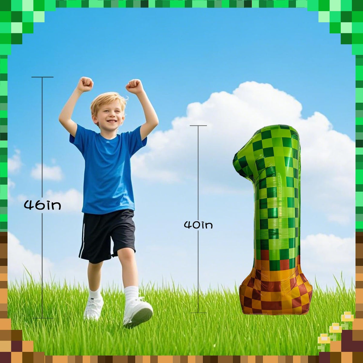 Pixel & TNT Theme 40in Giant Number Balloons - Foil Mylar Birthday Party Decorations for Kids