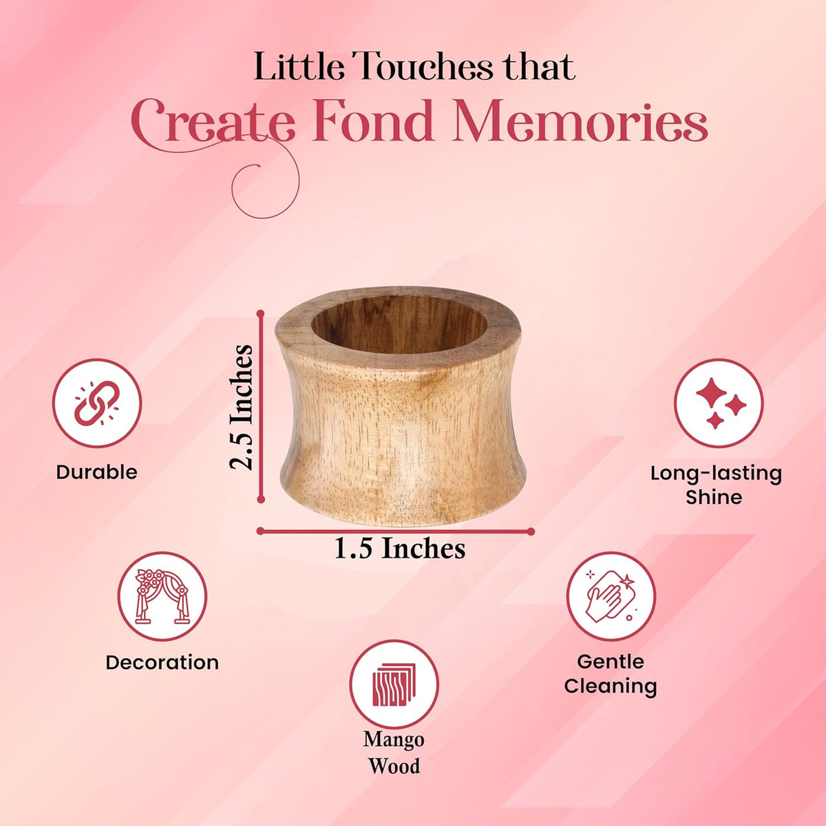 Wooden Napkin Rings Set of 12 - Handcrafted Napkin Holder for Dinner Table Decoration, Weddings