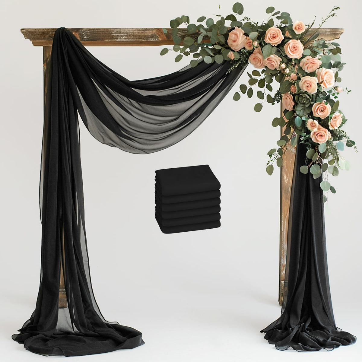 Wokceer Wedding Arch Draping Fabric - 6 Panels, 28.7" x 20FT Black Sheer Drapes for Wedding
