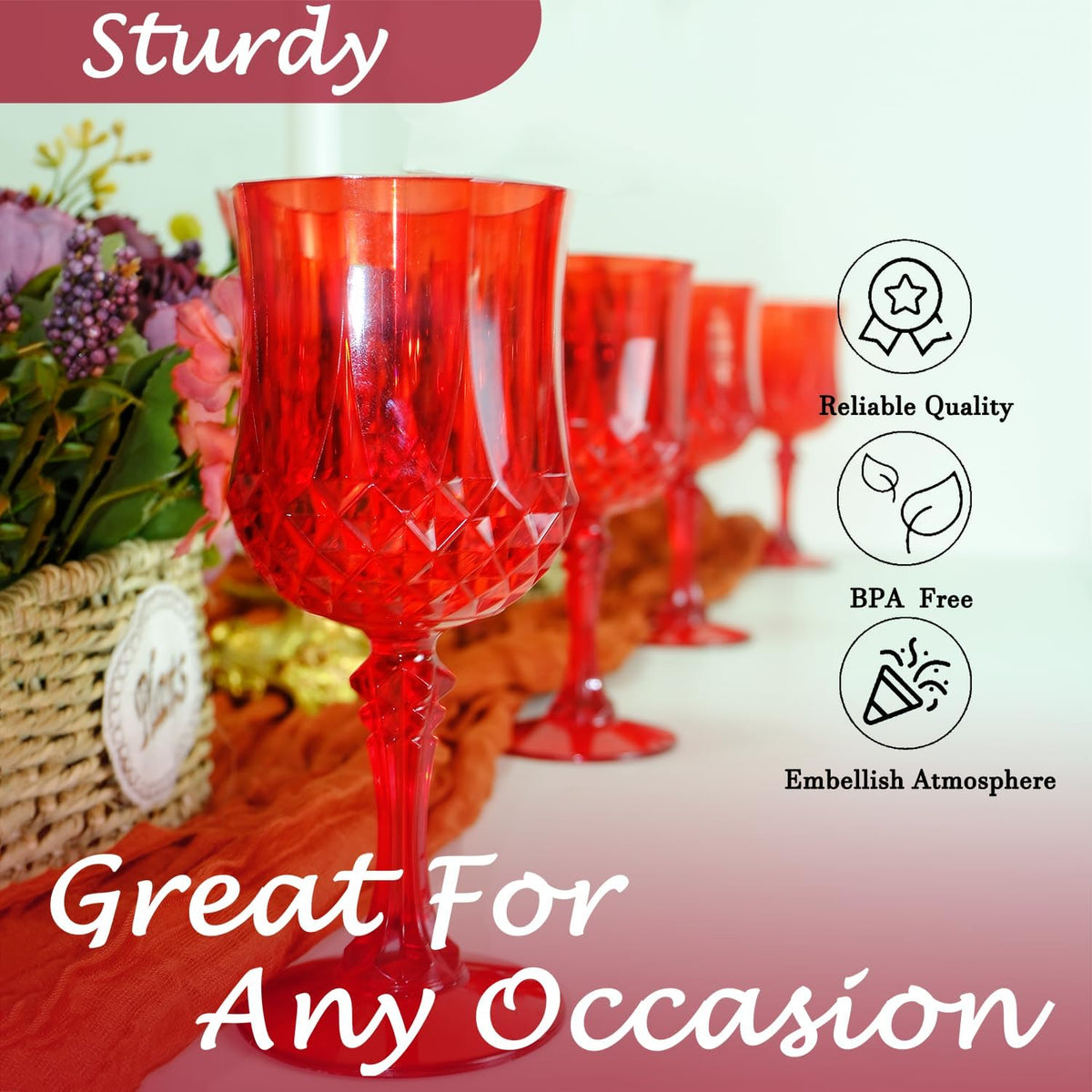 Plastic Wine Glasses，Plastic Goblets Vintage Style Cordial Drinking Glasses for Wedding Reception
