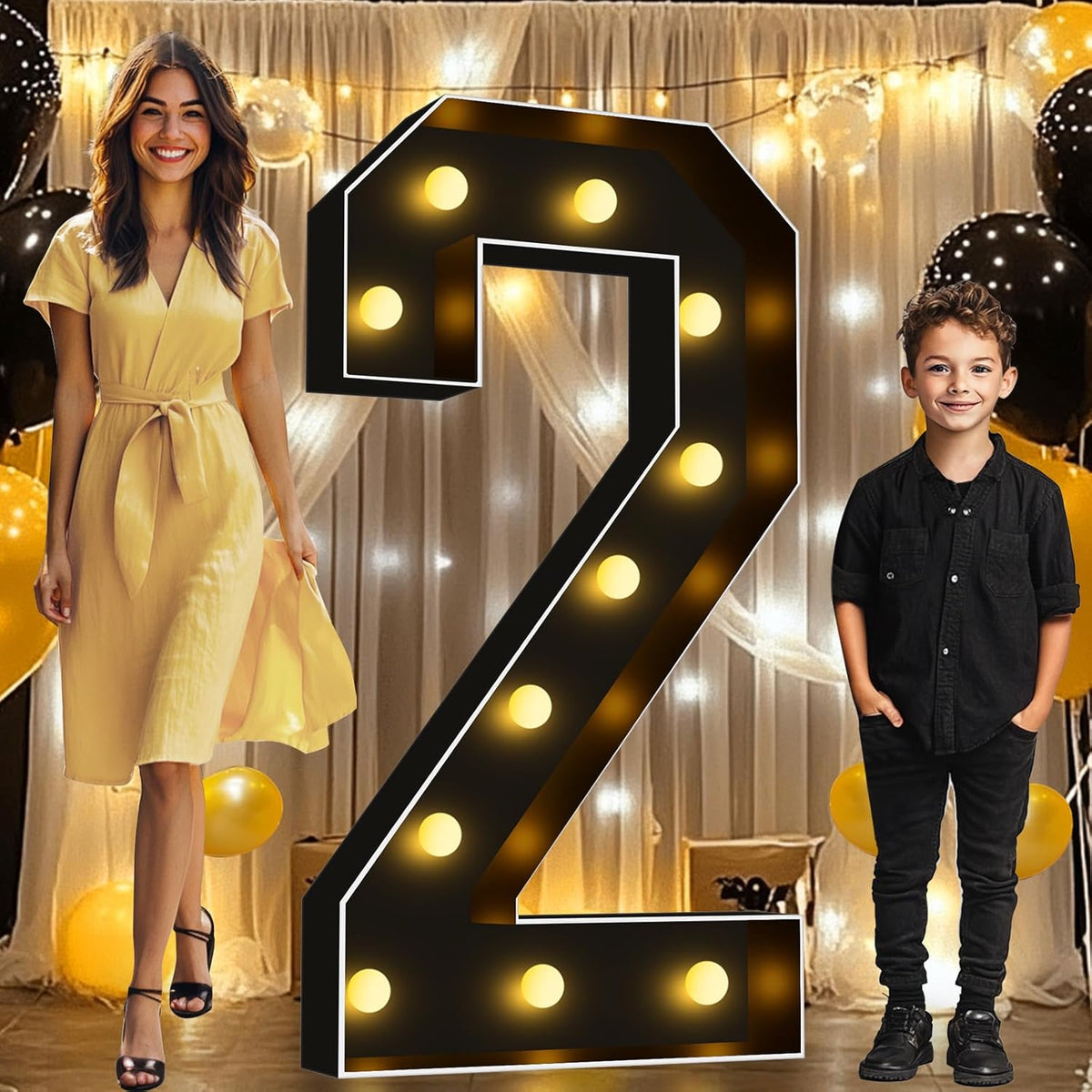 Pooqla 4 FT Light Up Marquee Numbers, Black Big Mosaic Numbers 4 Feet Tall for 2nd 12th 21st
