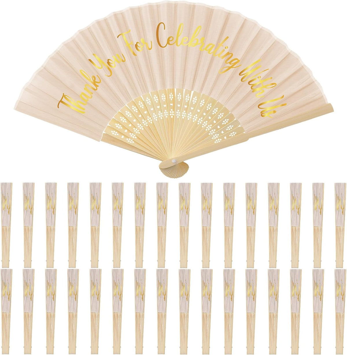Jetec 50 Pcs Wedding Fans for Guests Bulk Silk Hand Fans Handheld Folded Thank You for Celebrating