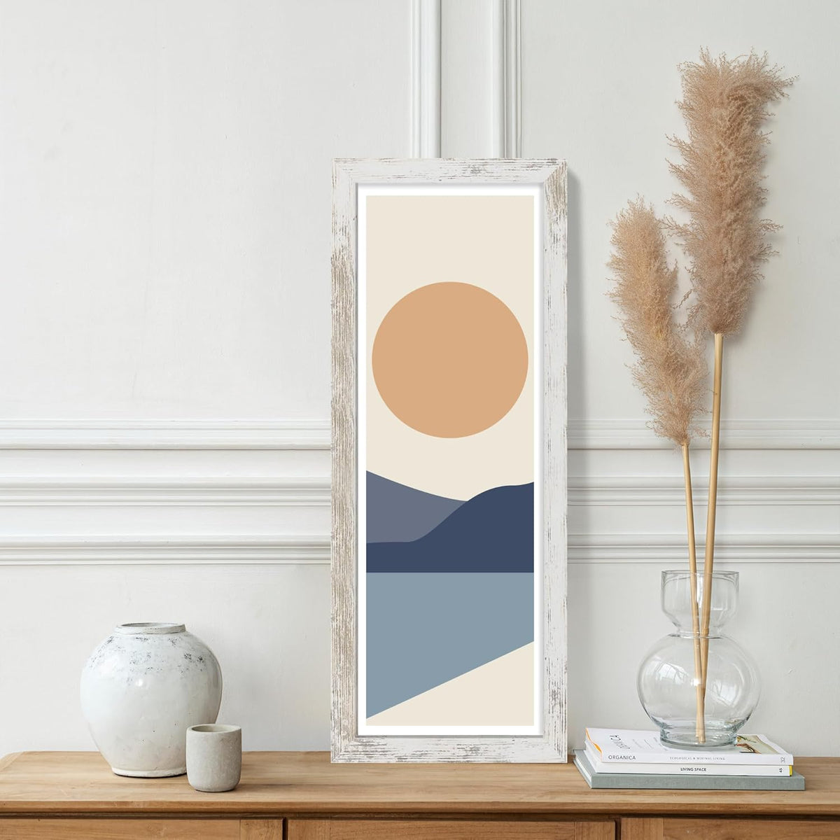 8x24 Picture Frame 2 Pack, Distressed White Wood Frame with Tempered Glass, Display Pictures