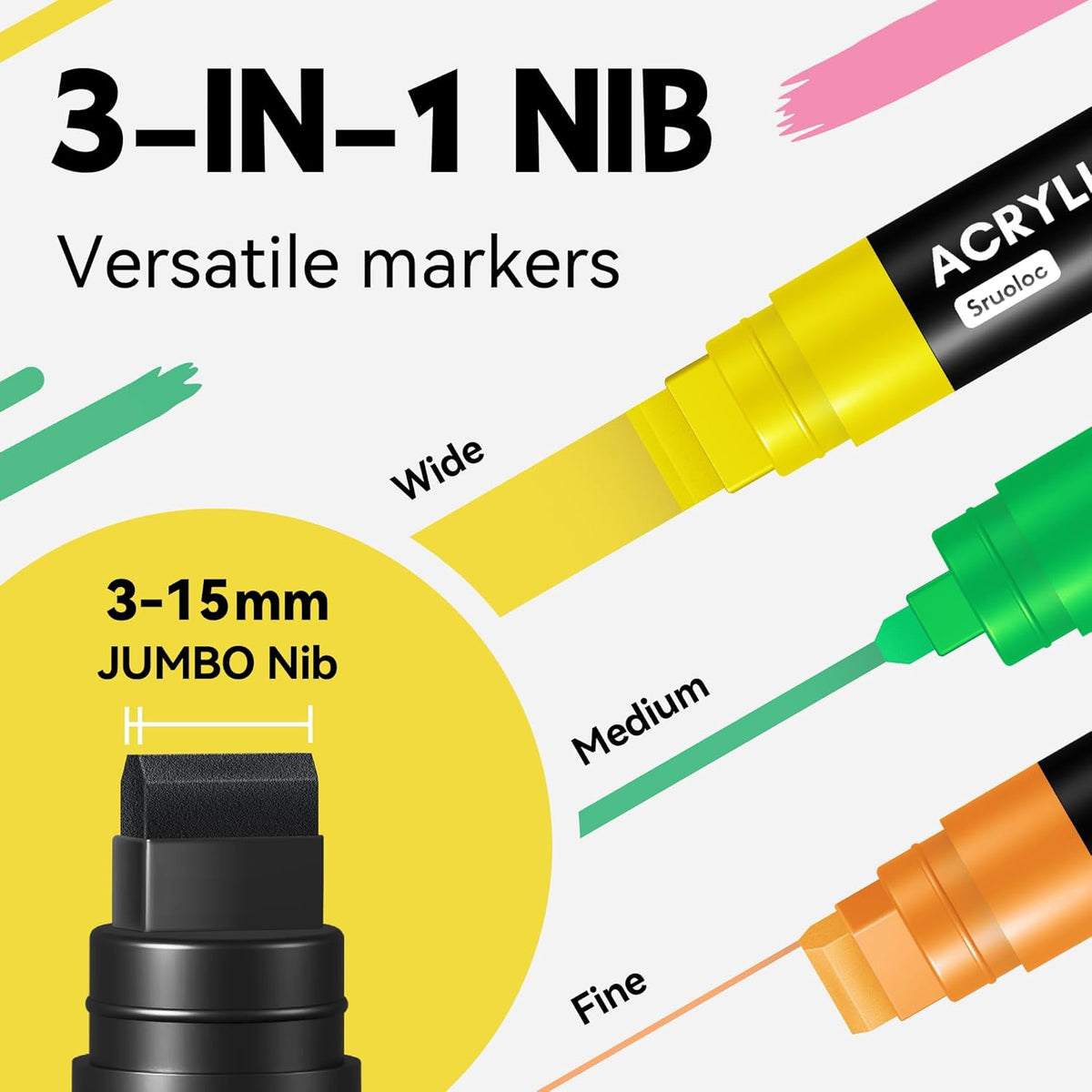 12 Colors Jumbo Markers, 15mm Jumbo Felt Tip, Acrylic Paint Markers for Rock Painting, Poster