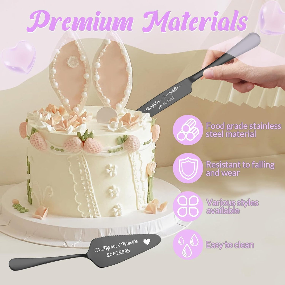 Custom Wedding Cake Knife and Server Set,Personalised Cake Serving Kit,Engraved Cake Cutting Set