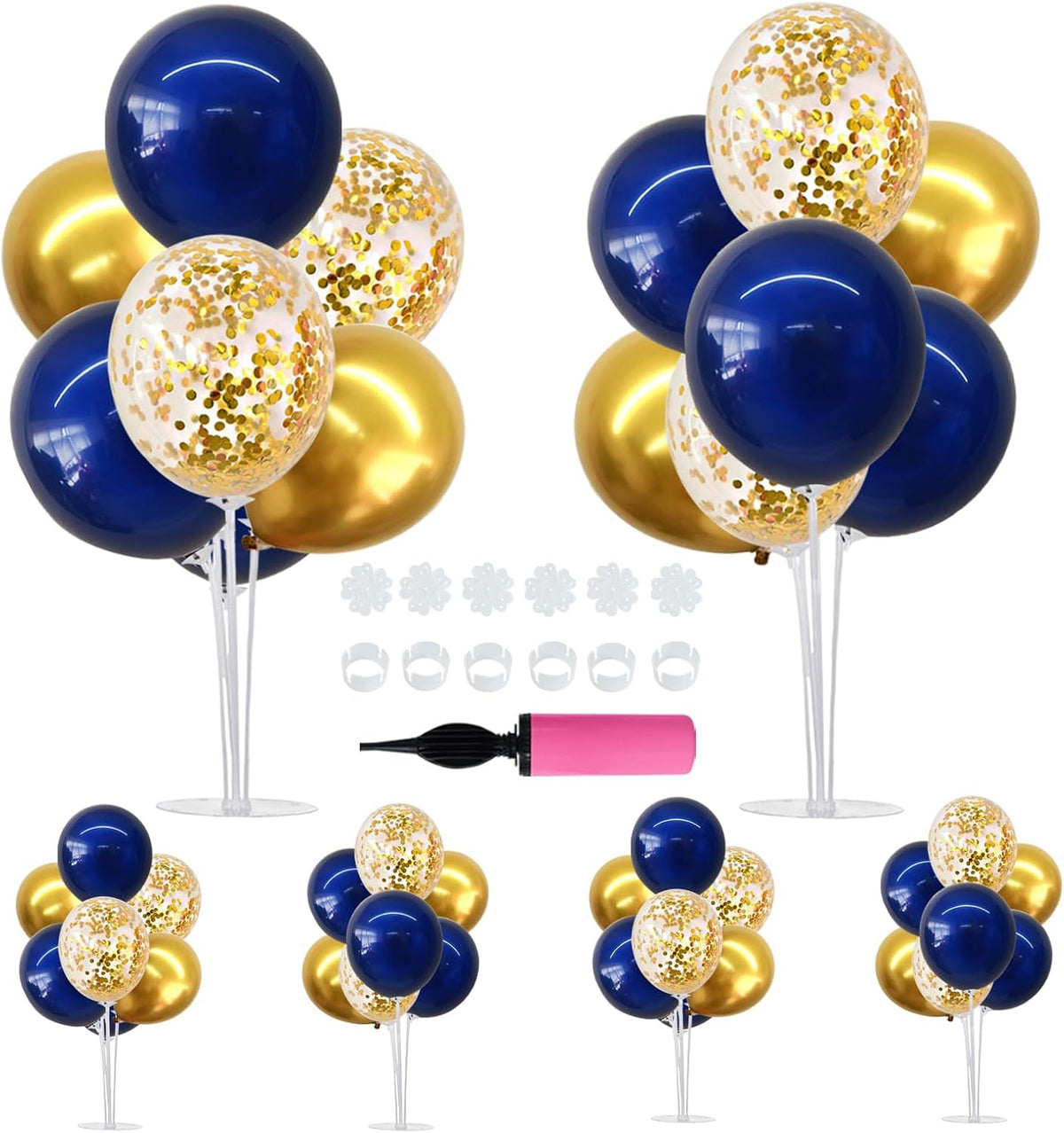 TONIFUL 6 Set Navy Blue Gold Balloon Centerpieces for Table,Balloon Arch Kit for Graduation