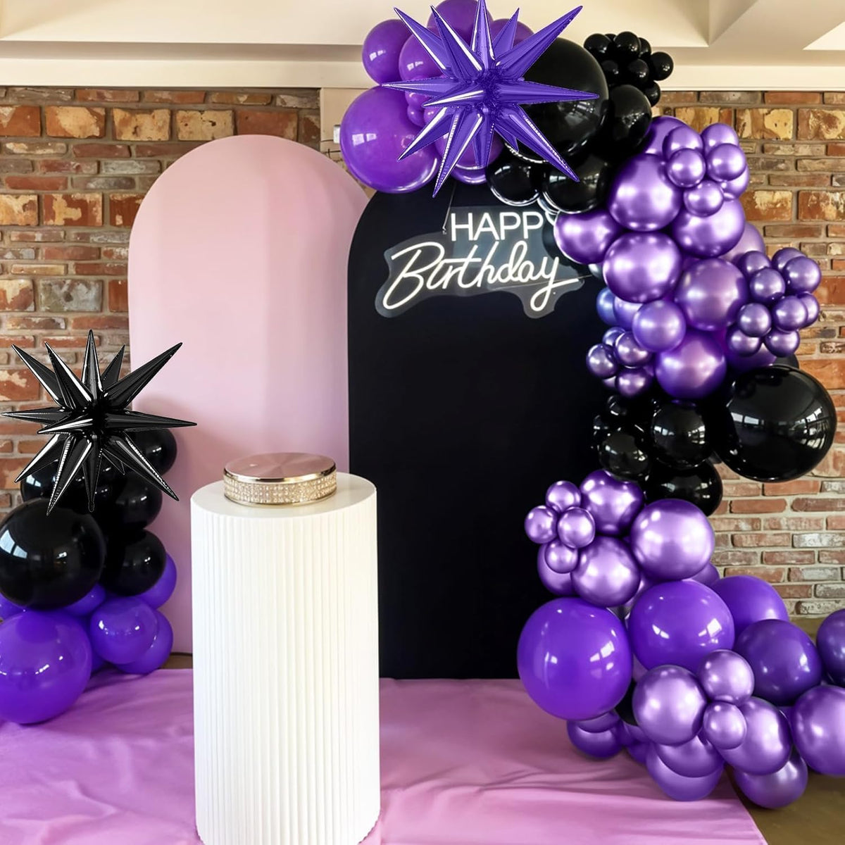 Purple and Black Balloons, 12 Inch Metallic Purple Dark Light Purple Black Confetti Balloon with