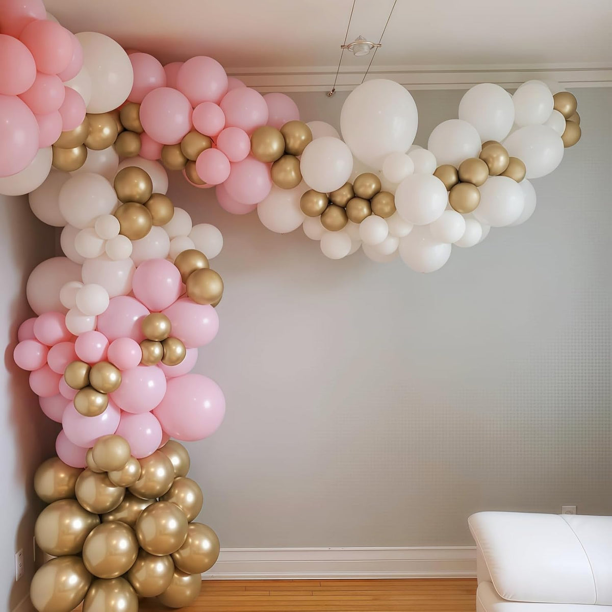 Pink Gold Balloons Set, 60Pcs 12 Inch Pastal Baby Pink Metallic Gold White Balloon with Gold