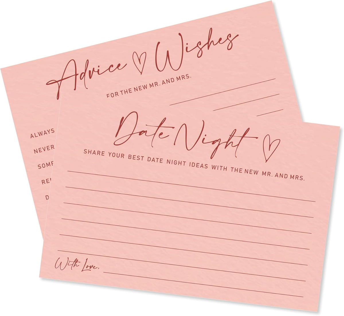 Advice & Wishes Card Set - Minimalism Pink - 15 Advice & Wishes Cards & 15 Date Night Cards Cards