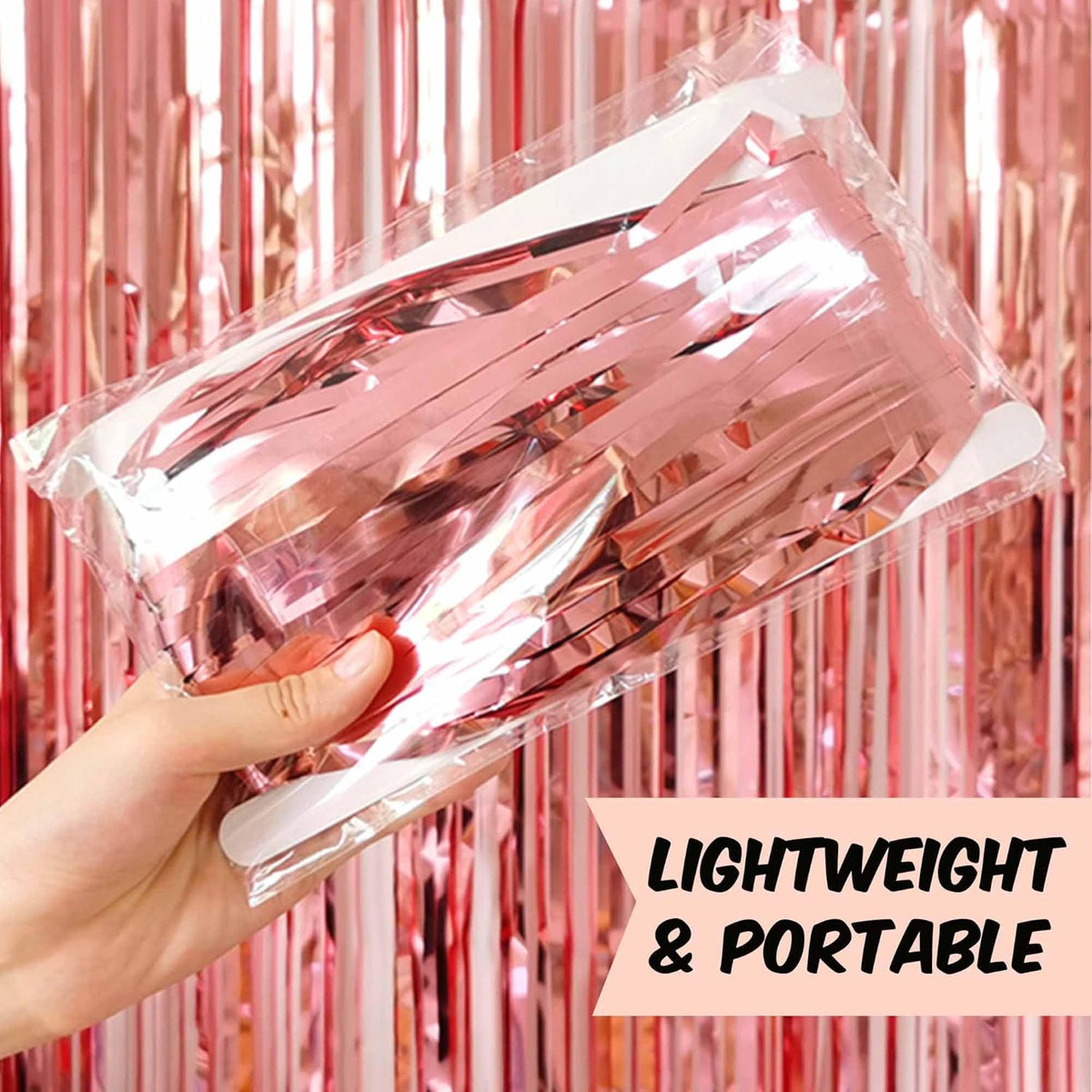 6 Pack Rose Gold Foil Fringe Curtains Backdrop, 3.28 x 8.2 Ft Metallic Streamers Tinsel Curtains