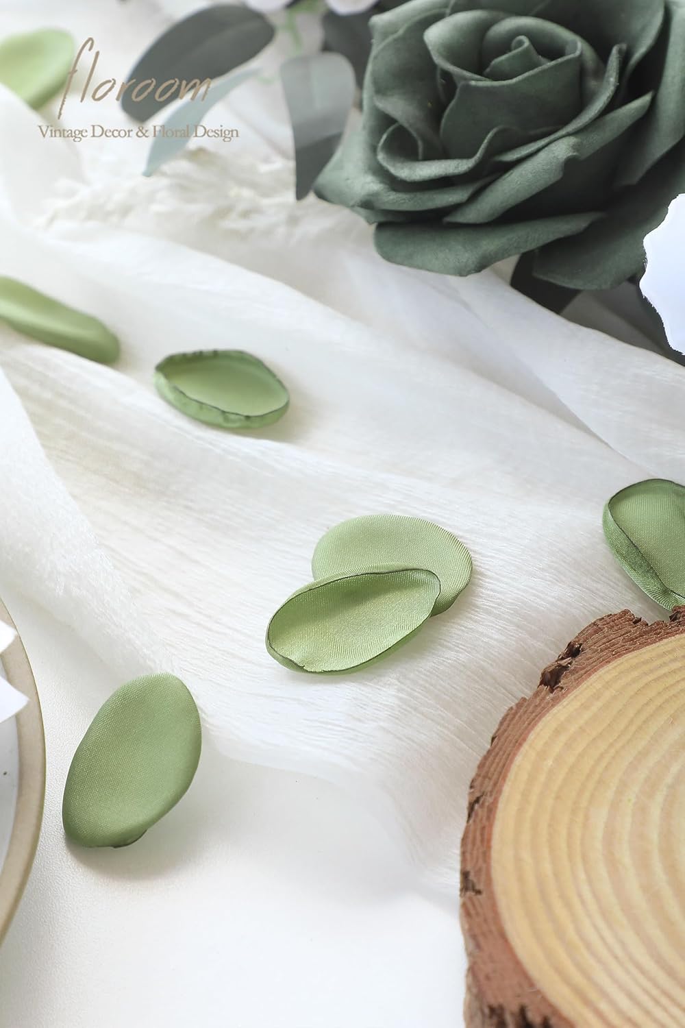 Floroom 300pcs Rose Petals Sage Green Faux Silk Flower Petals for Wedding Flower Girl Basket Aisle