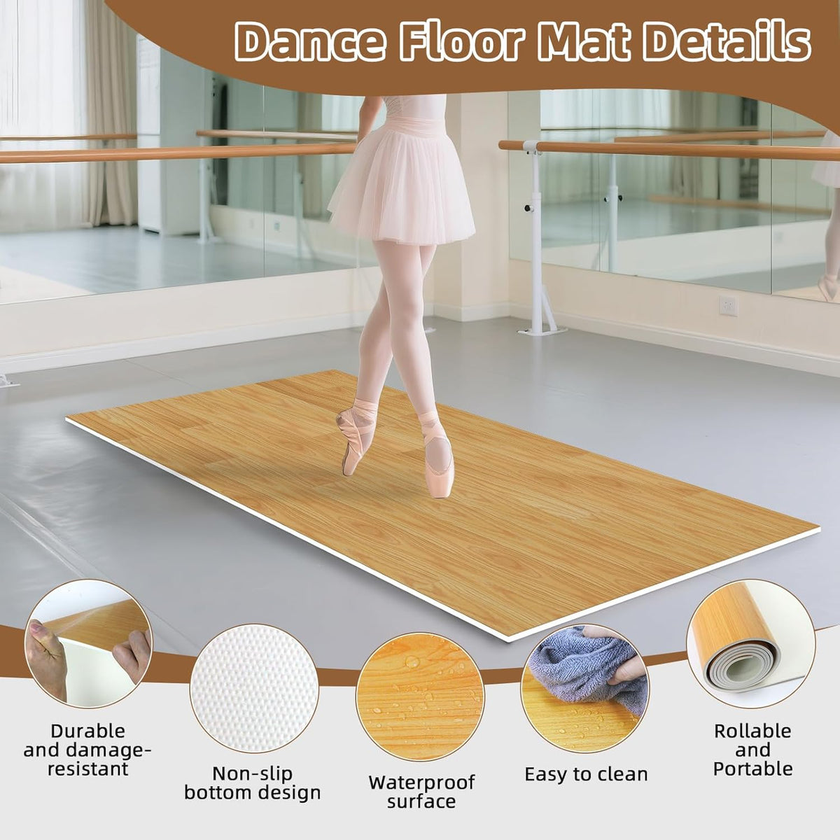 Dance Floor Mat Non-Slip with Shoulder Strap Portable and Dance Resistance Band, Dance Floor for