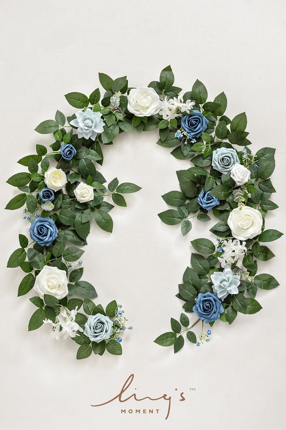 Ling's moment 5FT Dusty Blue Artificial Flower Garland Rose Leaves Floral Garland Arch Flowers Vine