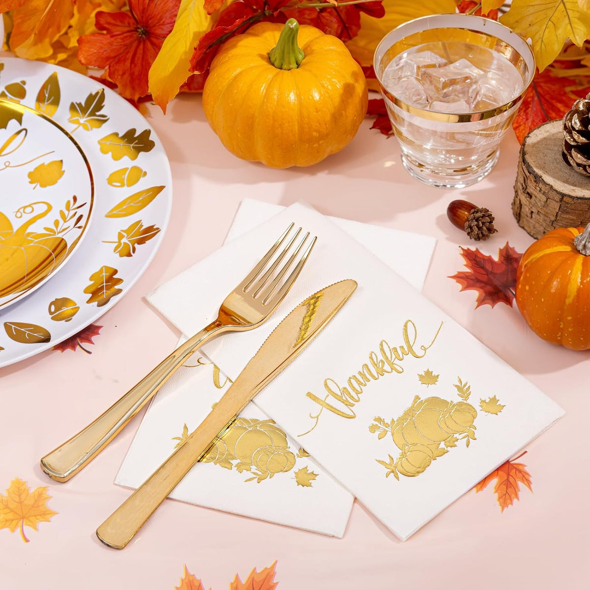 Festiva 176Pcs Thanksgiving Plastic Plates - Heavy Duty Thanksgiving Plates - Thanksgiving