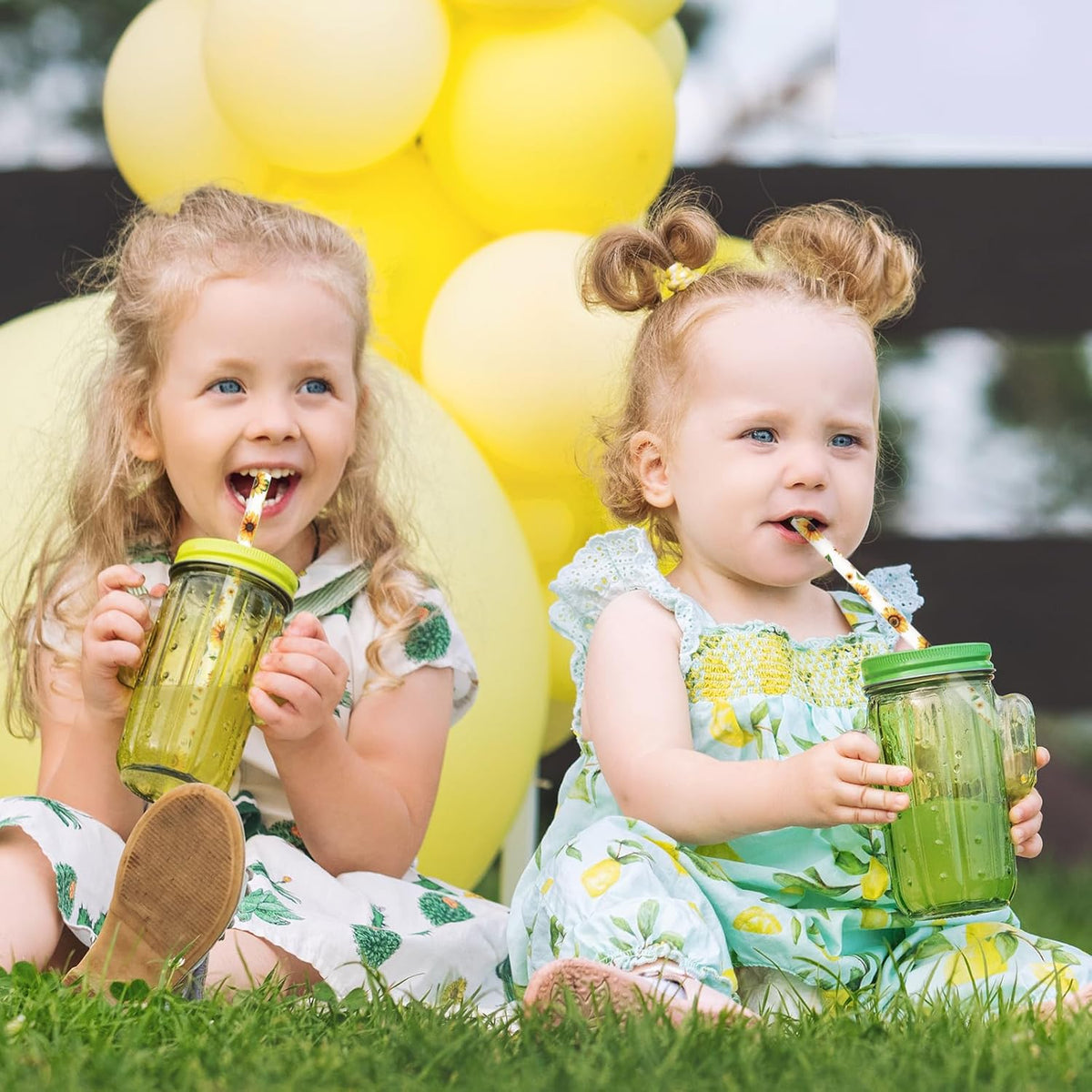 200Pcs Sunflower Paper Straws Watercolor Yellow Floral Disposable Drinking Straws Summer Party