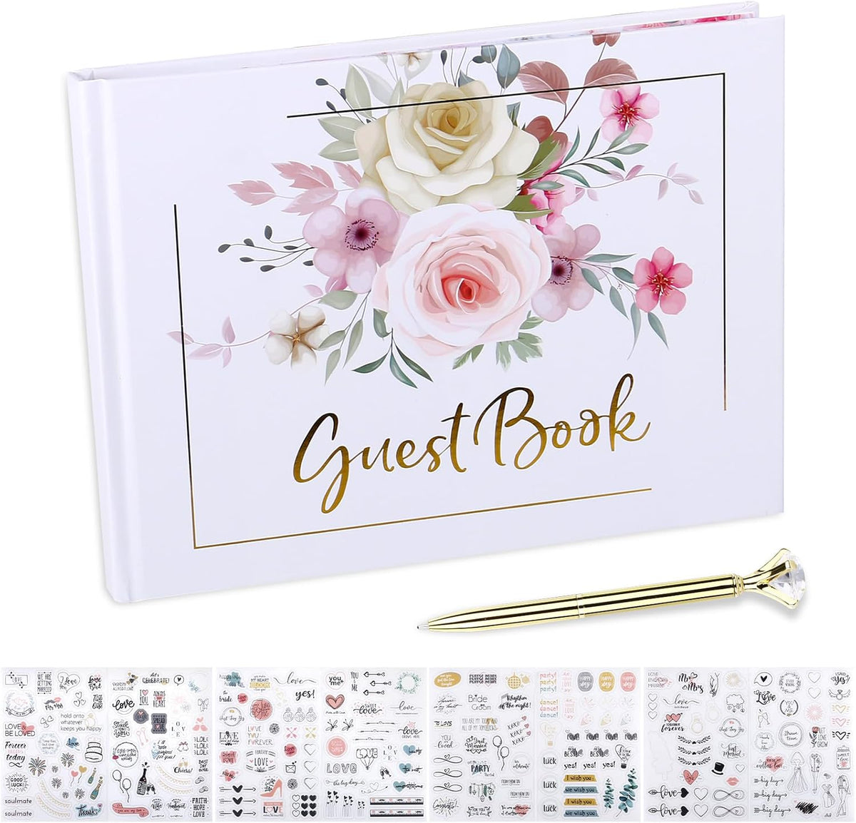 Wedding Guest Book,9x7''120 Page/60 Sheets Hardcover Personalized Wedding Guestbook Photo Album
