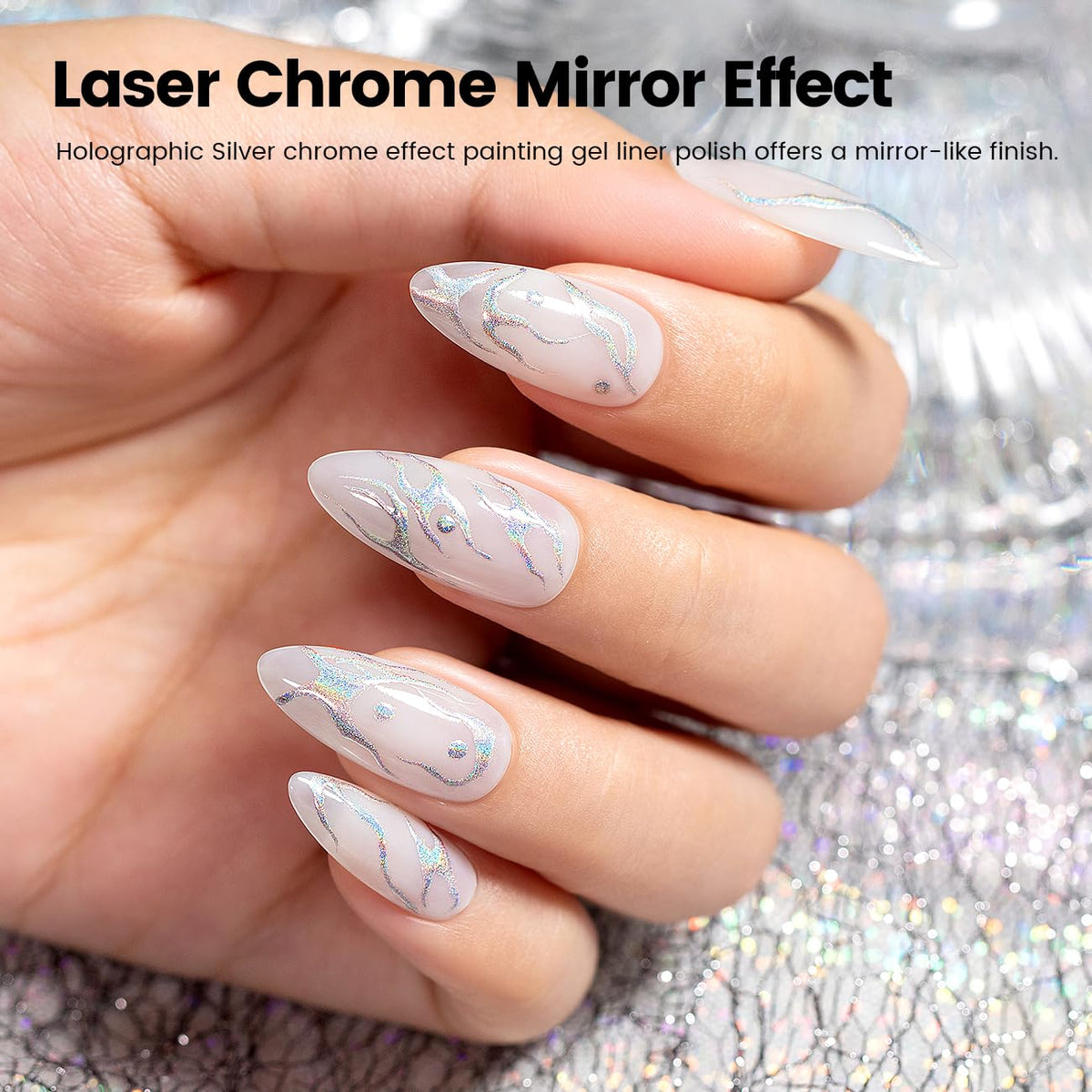 RARJSM Metallic Silver Nail Art Gel Liner Mirror Chrome 3D Holographic Laser Rainbow Effect Gel