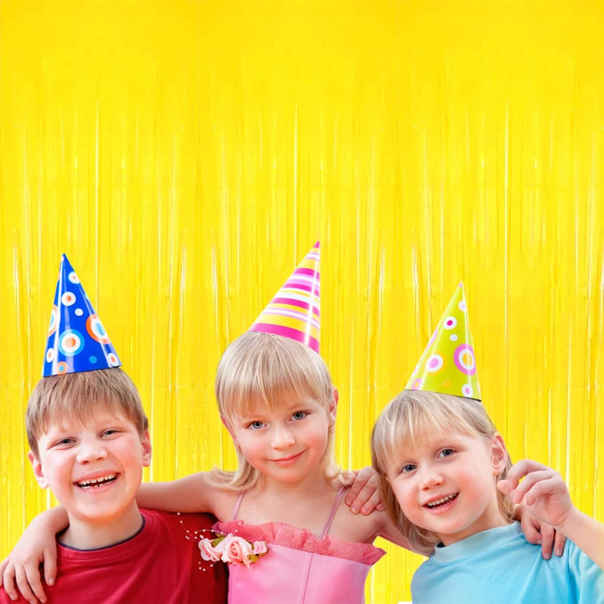 Pack Yellow Foil Fringe Curtain Backdrop 3.3Ft x 9.8Ft Metallic Tinsel Foil Fringe Streamers