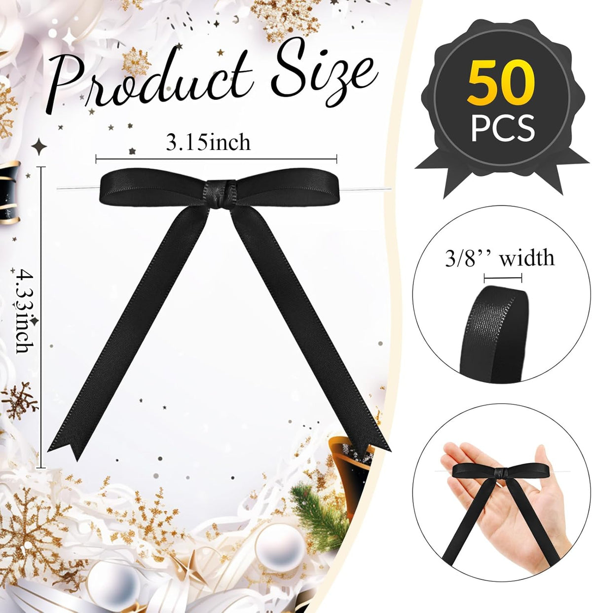 Riceshoot 50 Pcs Twist Tie Bows for Cake 3x4.5 Inch Satin Ribbon Bows for Gift Wrapping Treat Bags