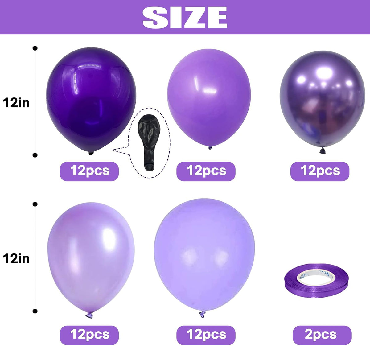 Togvu Purple Balloons, 60 Packs 12 Inch Metallic Chrome Pearl Macaron Light Different Shades