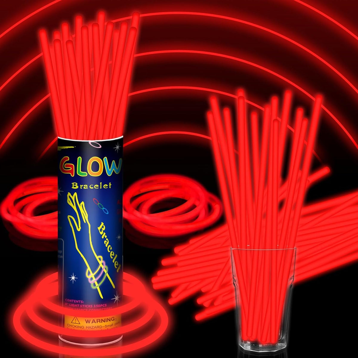 100 Pack 8” Red Glow Sticks Bulk with 100 Connectors Neon Glow In The Dark Party favors Supplies