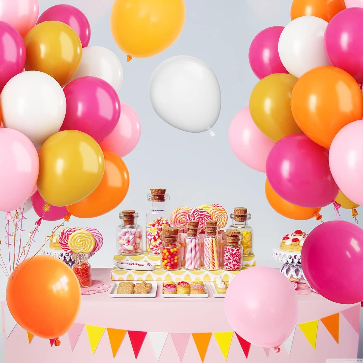 Paready Pink and Orange Latex Balloons, 60 Pcs 12 Inch Hot Pink and Yellow Autumn Balloons for