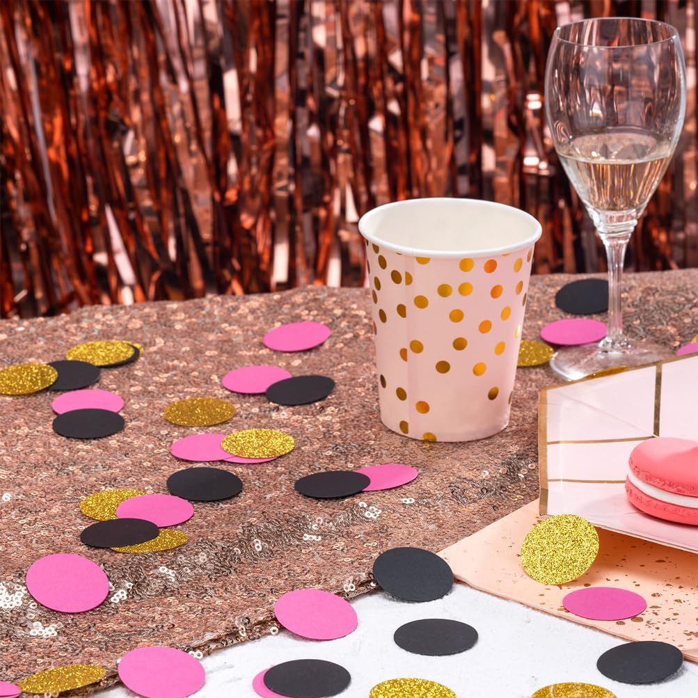 Gold Black and Hot Pink Confetti Table Decoration for Graduation Birthday Bachelorette Theme