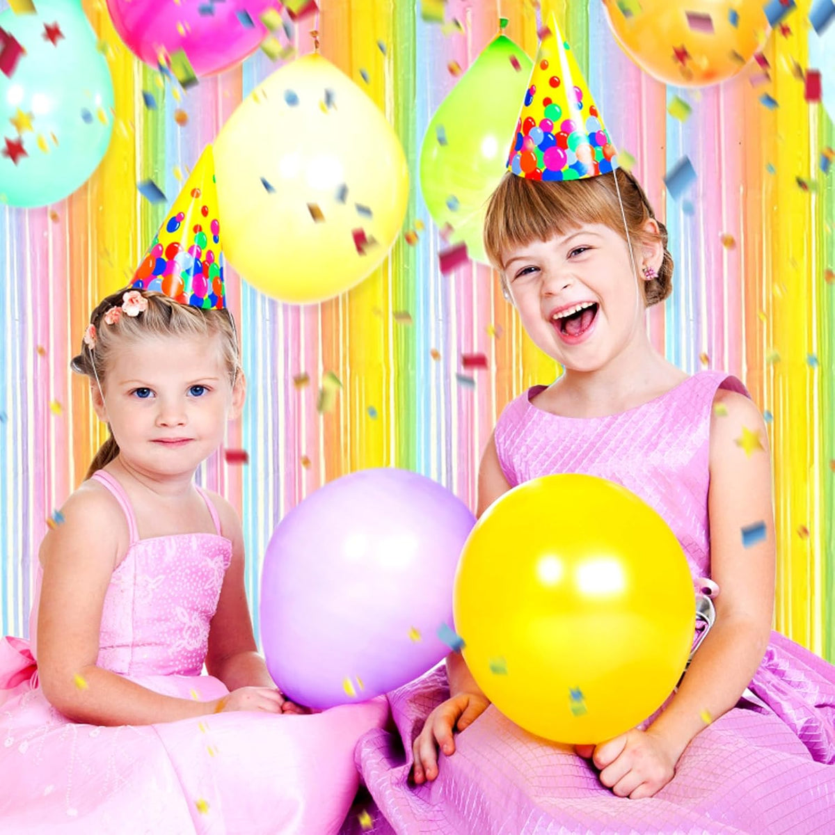3 Pack Rainbow Foil Fringe Curtain Backdrop, 3.28Ft x 8.2Ft Metallic Tinsel Foil Fringe Streamer