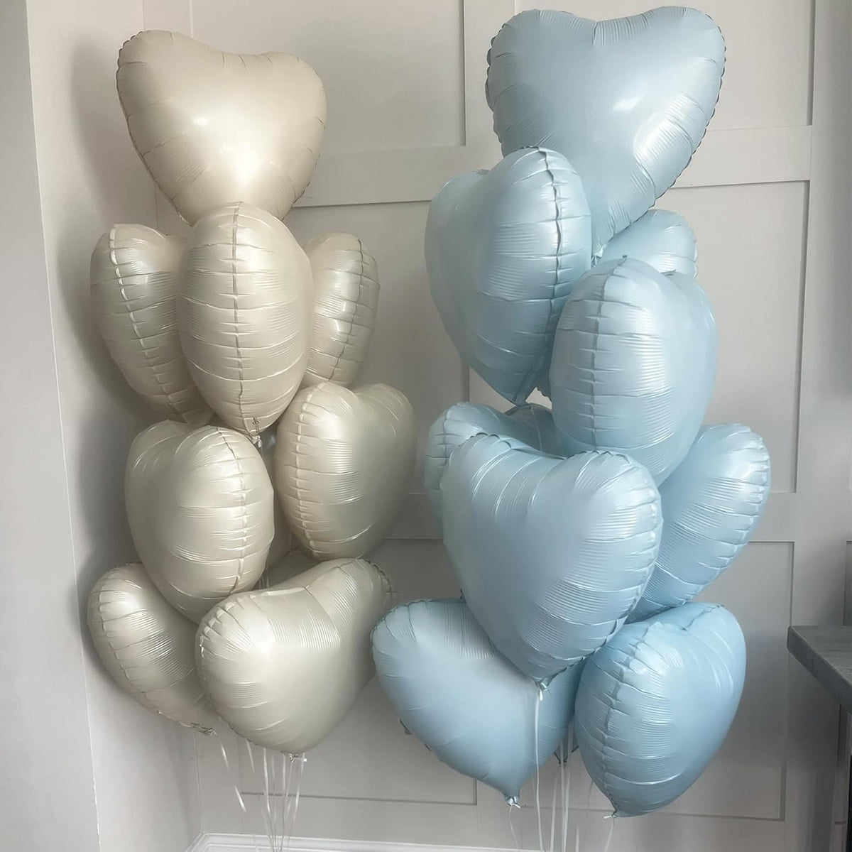 Blue White Heart Balloons, 18 Inch Baby Blue Cream Foil Heart Balloons, 10PCS Light Blue Nude Heart