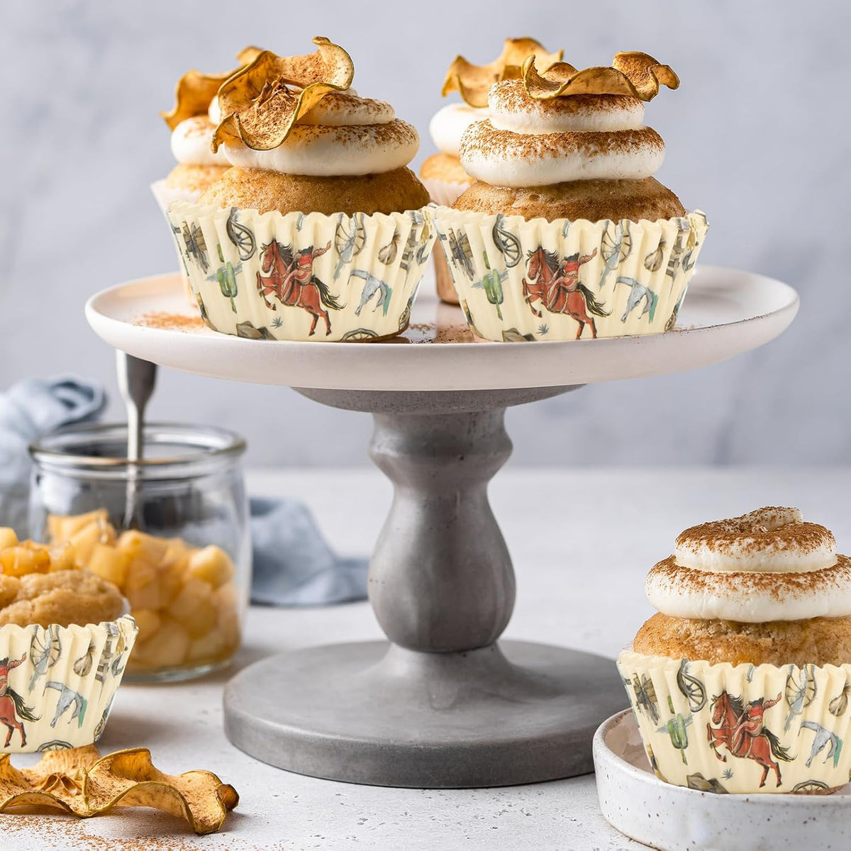 Whaline 300Pcs Western Cowboy Cupcake Liners Western Theme Paper Baking Cup Retro Wild West Cowboy