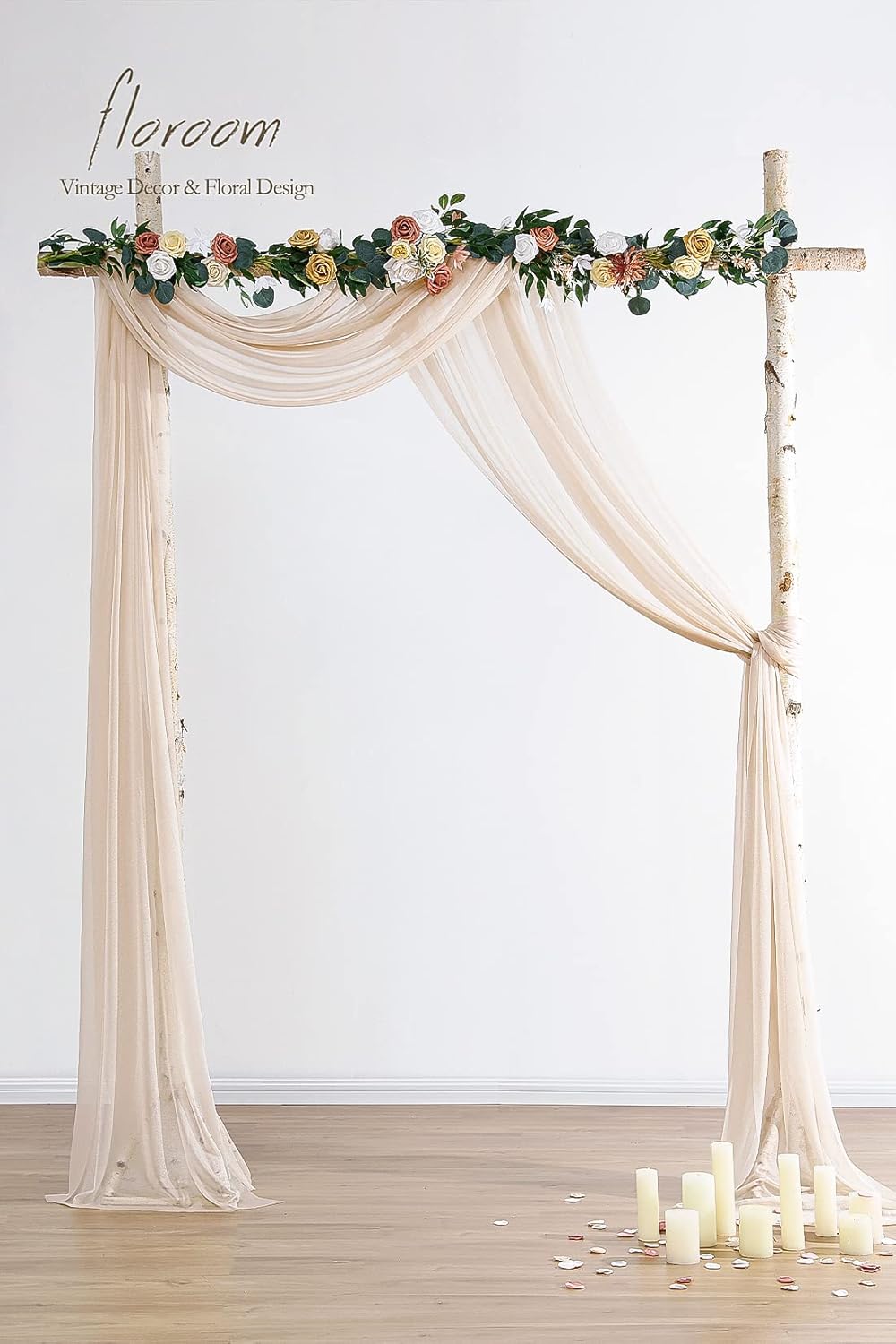 Floroom Wedding Arch Draping Fabric 2 Panels 20Ft Nude Chiffon Fabric Drapes Arbor Drapery Wedding