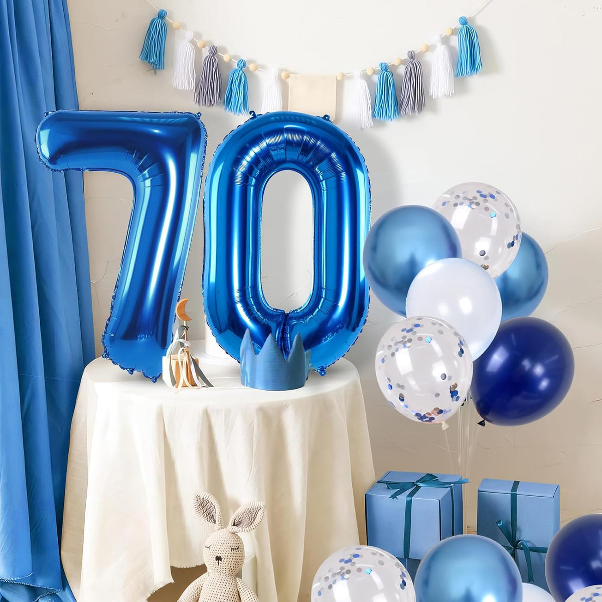 Giant Number Foil Balloon 70, Dark Blue Self Inflating 70th Birthday Balloon for Men, 40'' 70