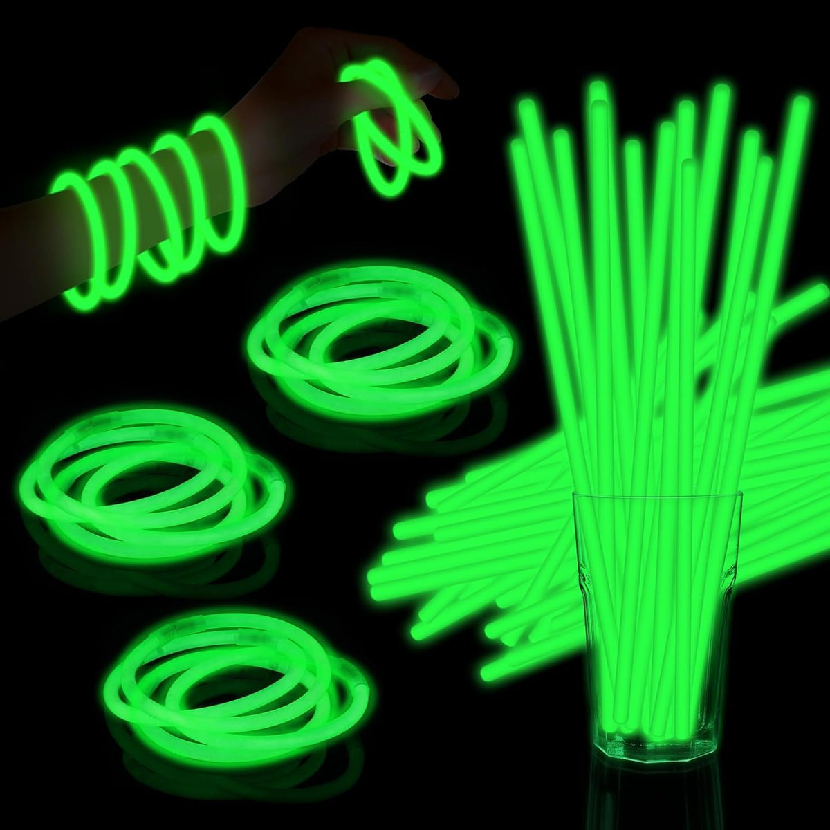 60 Pack 8” Green Glow Sticks Bulk with 60 Connectors Neon Glow In The Dark Party favors Supplies