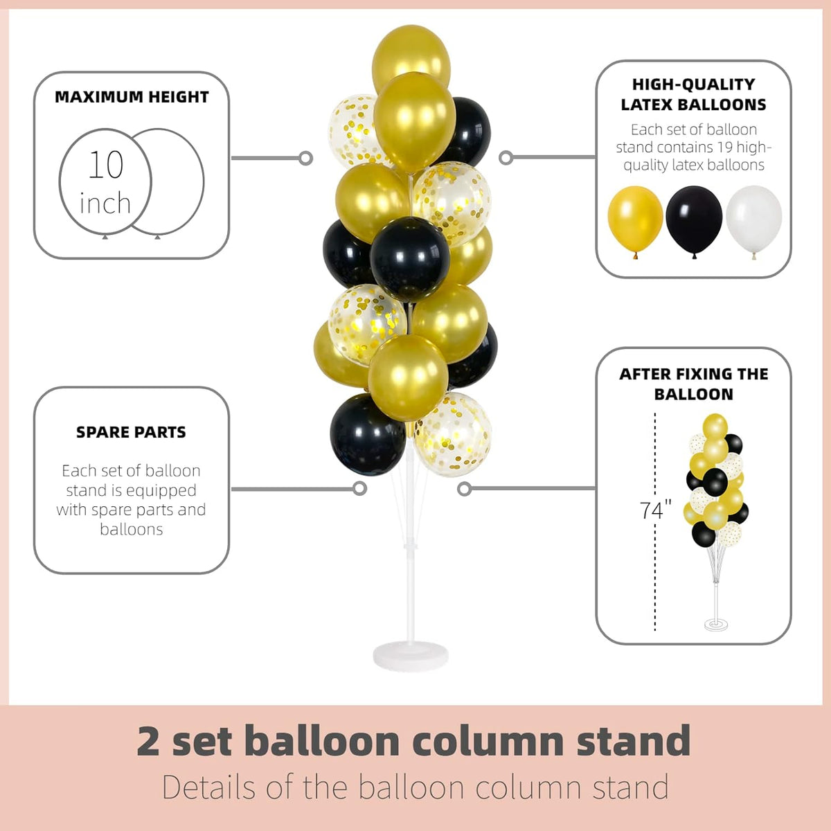 Balloon Column Kit Set of 2 With Confetti Balloons Included - with Base, and Pole,Balloon Tower