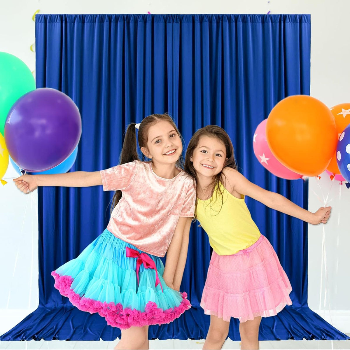 10ft x 10ft Blue Backdrop Curtains for Parties, Fabric Satin Background Curtain with Rod Pockets