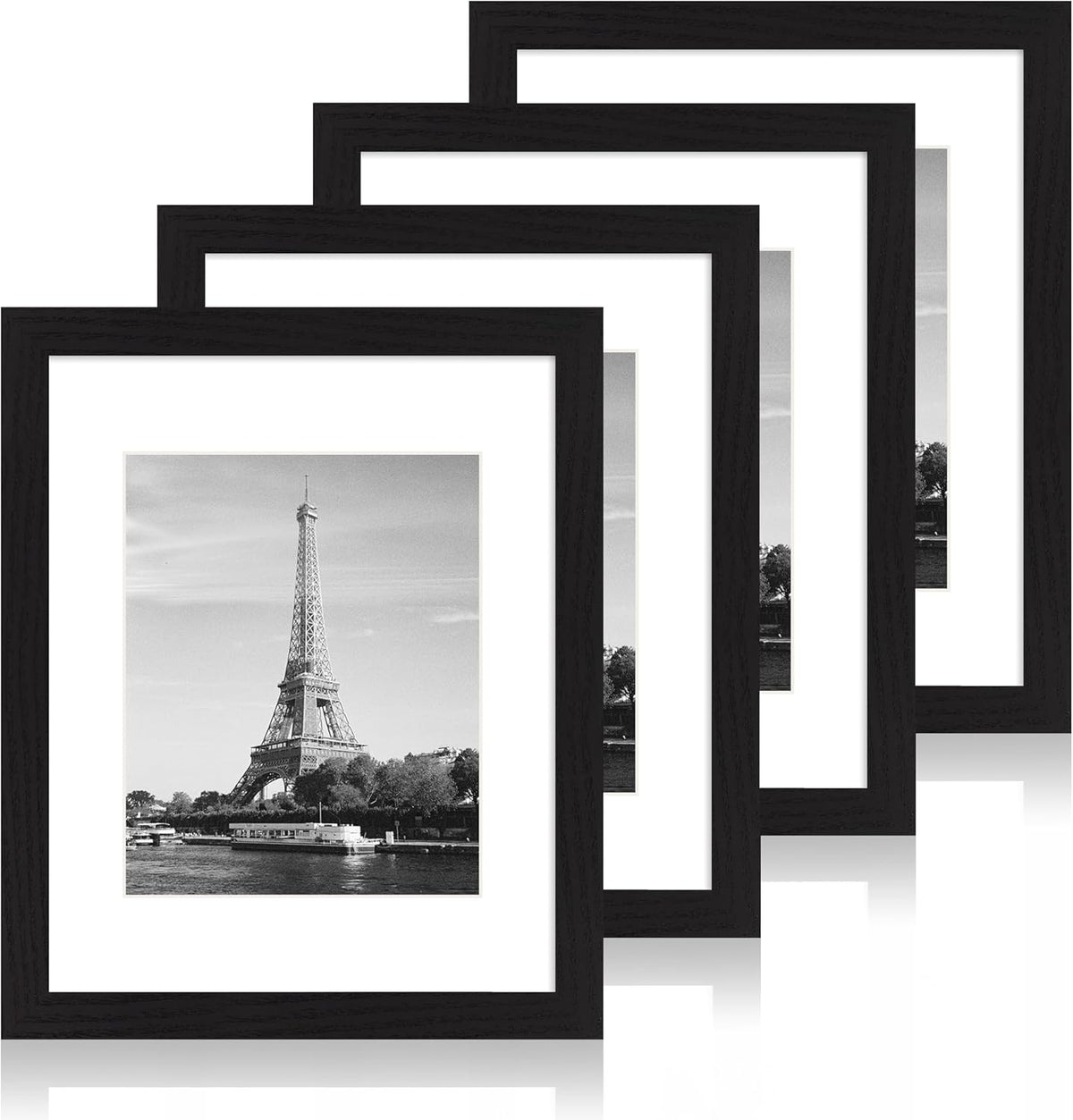 11x14 Picture Frame Set of 4 with Tempered Glass, Black Frame Display 8x10 Picture with Mat or 11 x