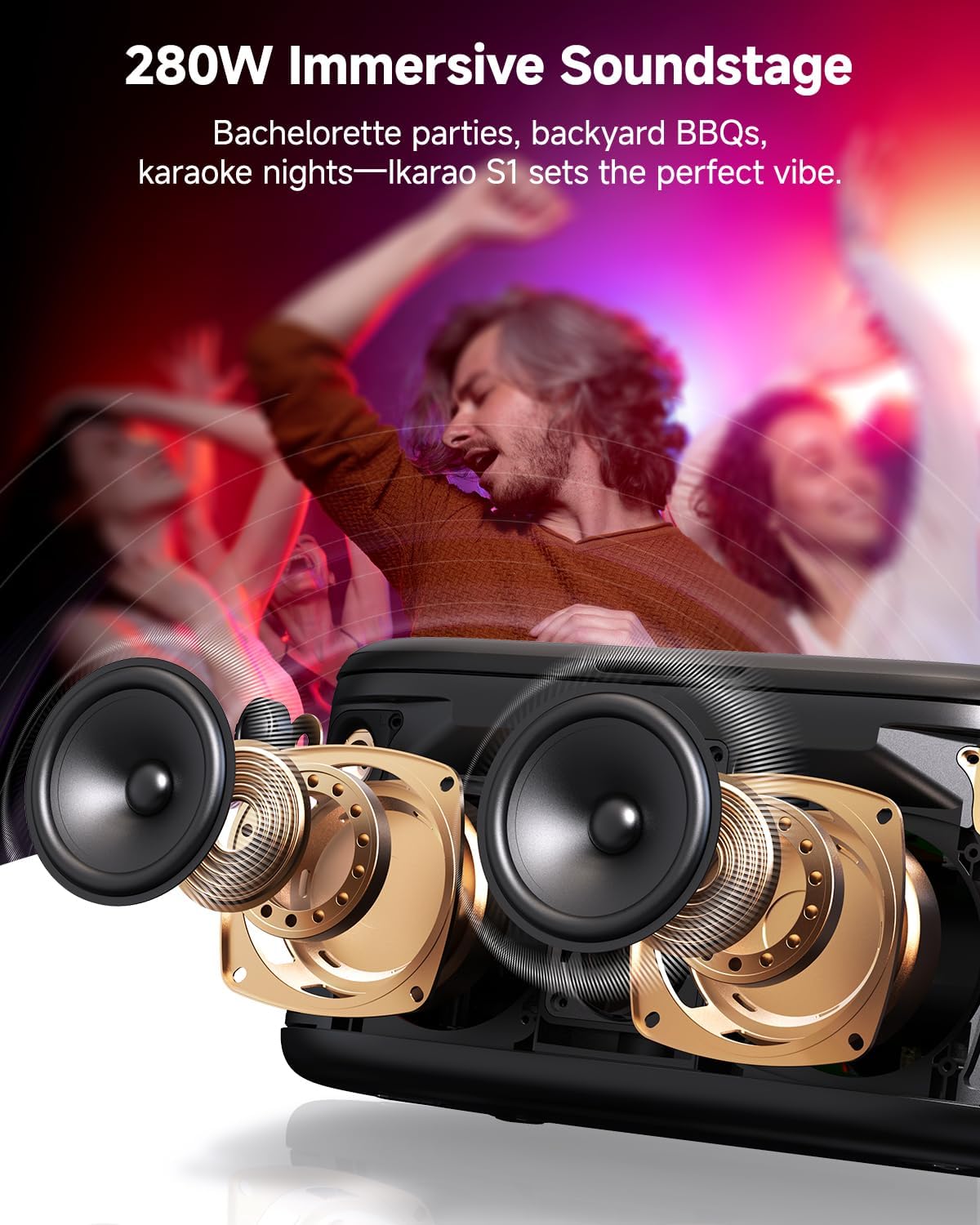 Ikarao Karaoke Machine for Adults, with Lyrics Display, Karaoke System for YouTube, 280W Speaker