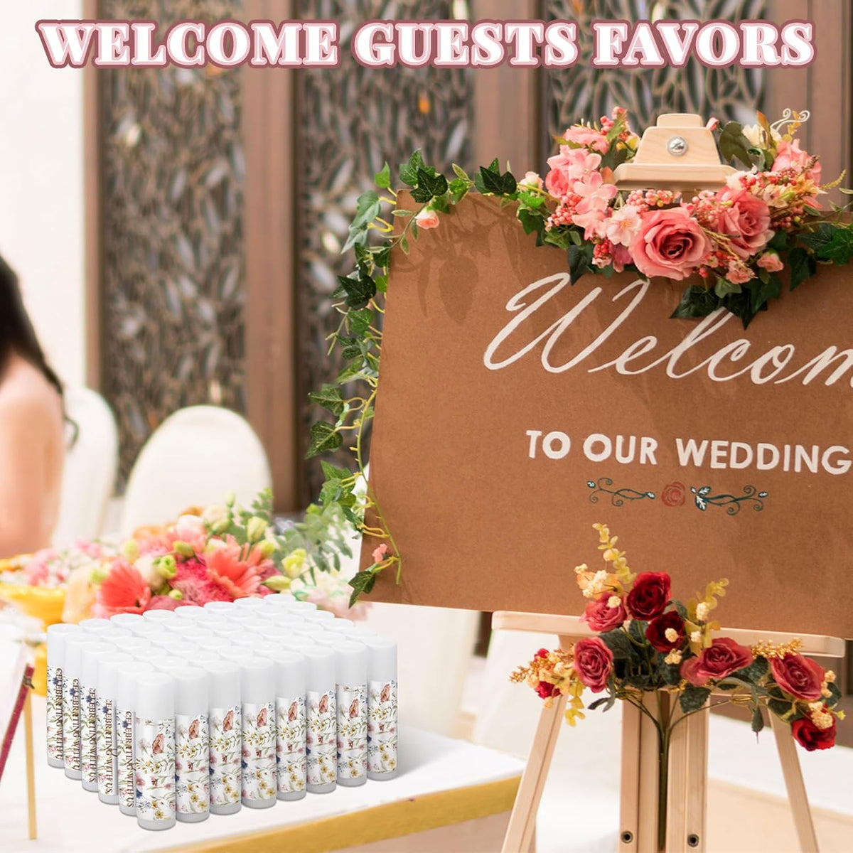 50 Pcs Wildflower Wedding Bridal Shower Gifts Bulk Floral Lip Balm Baby Shower Party Favors Thank