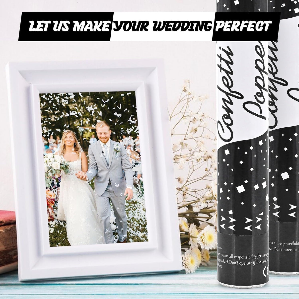 Confetti Poppers 12 Pack - White Confetti Cannons for Wedding, Birthday, Graduation, Baby Shower