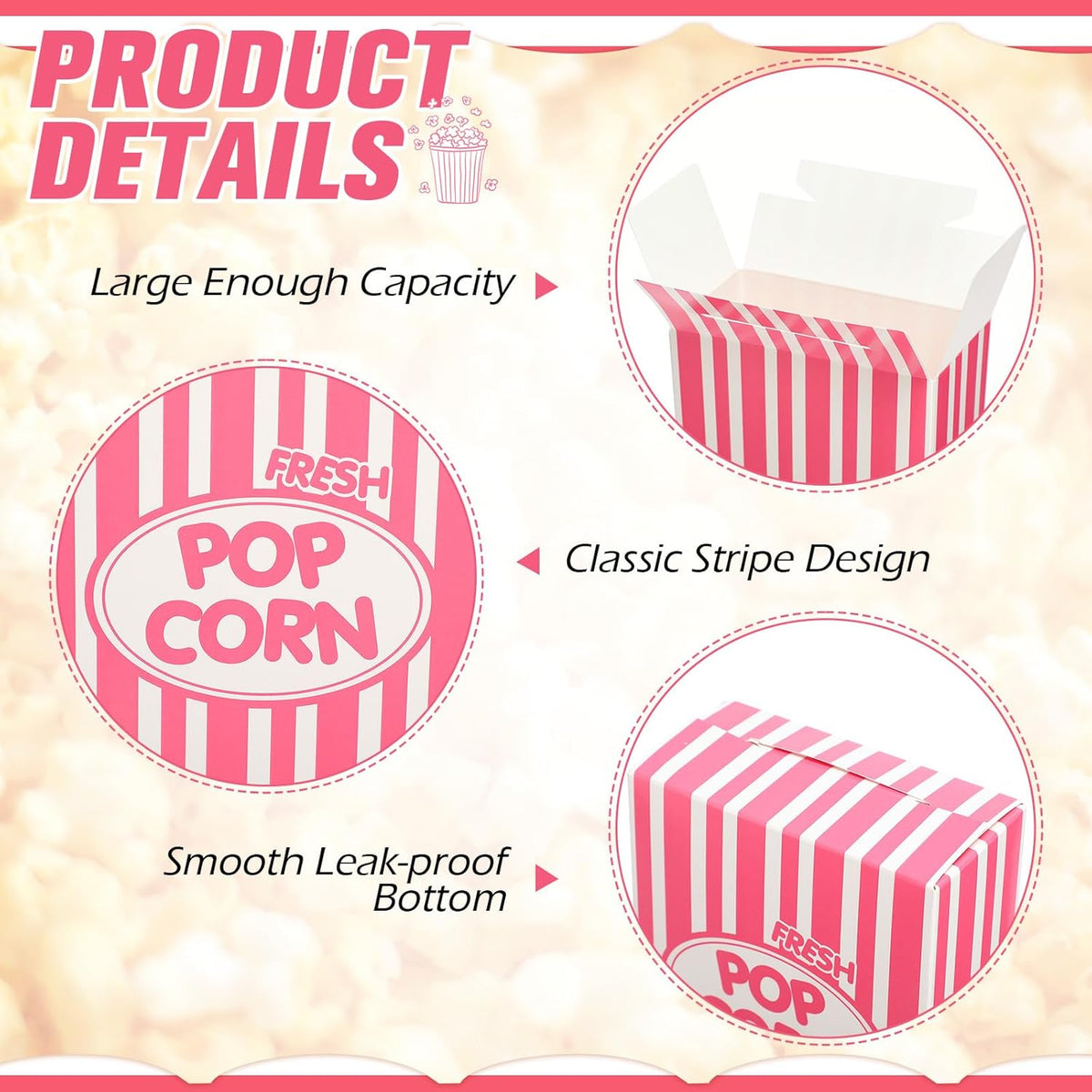 Xinnun 200 Pcs Paper Popcorn Boxes 1 oz Close Top Oil Proof Disposable Popcorn Container 6 x 4 x 2