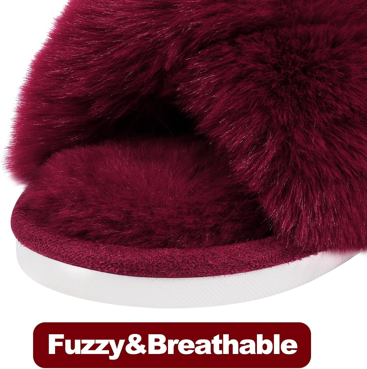 Evshine Women's Fuzzy Slippers Cross Band Memory Foam House Slippers Open Toe