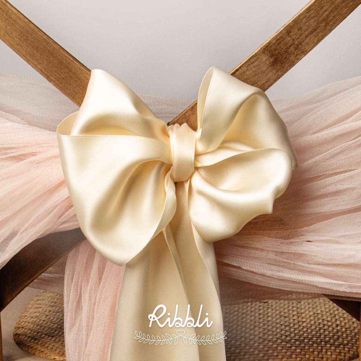 Ribbli Cream Satin Ribbon 4 Inch Wide Cream Ribbon for Wedding Chair Sash Grand Opening Ceremony