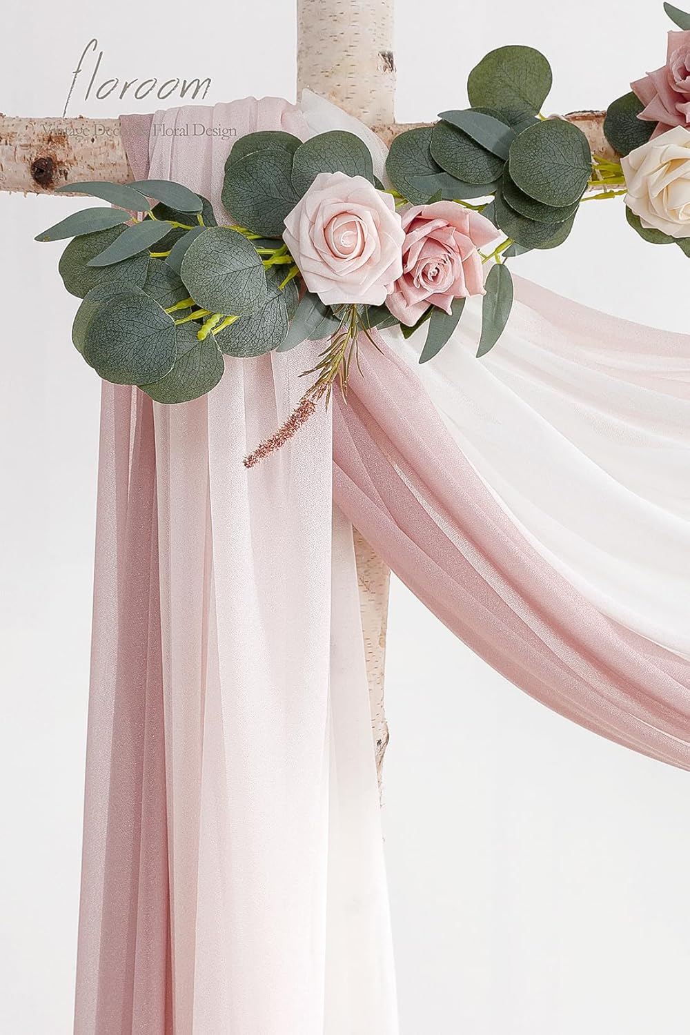 Floroom Wedding Arch Draping Fabric 3 Panels 20Ft Chiffon Fabric Drapes Arbor Drapery Wedding