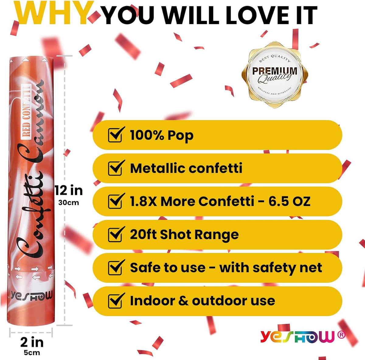 Confetti Cannon Party Poppers Shooters Red,YESHOW Confetti Bomb Blaster(6 pack) for Birthday