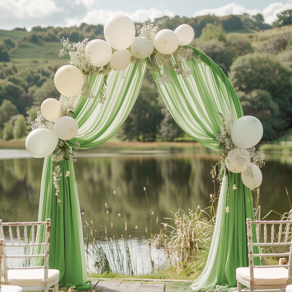 Wokceer Wedding Arch Draping Fabric 2 Panels 28.7" x 20FT Sage Green Drapes Sheer Fabric Backdrop
