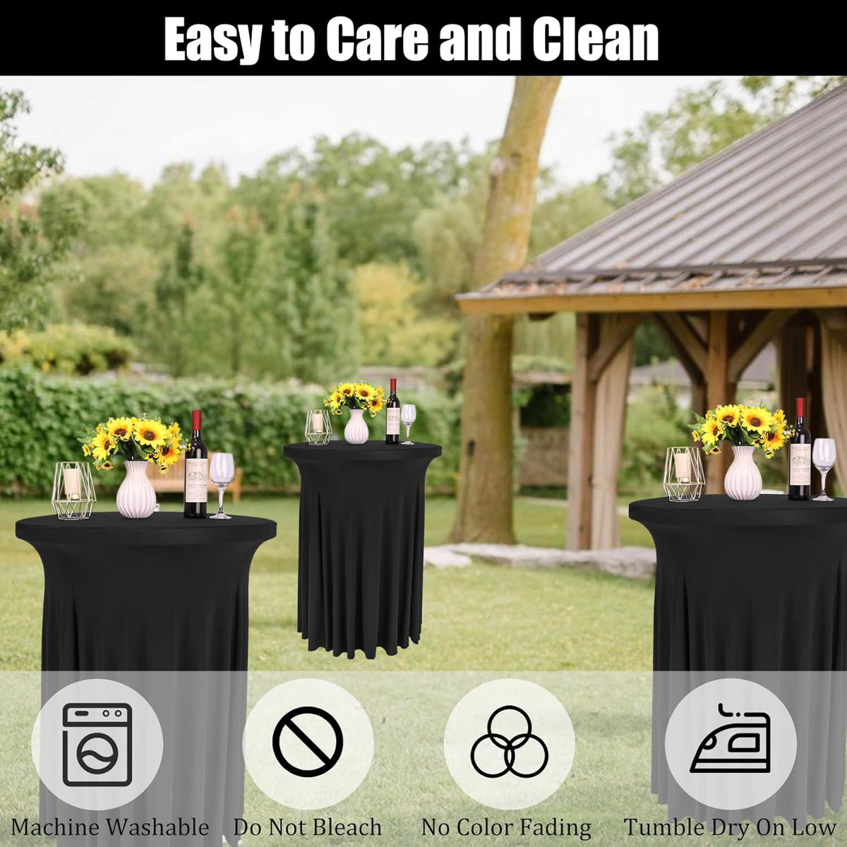Fivenl 2 Pack Spandex Cocktail Table Skirt 32"x 43" Black Stretch Cocktail Table Cover, Washable