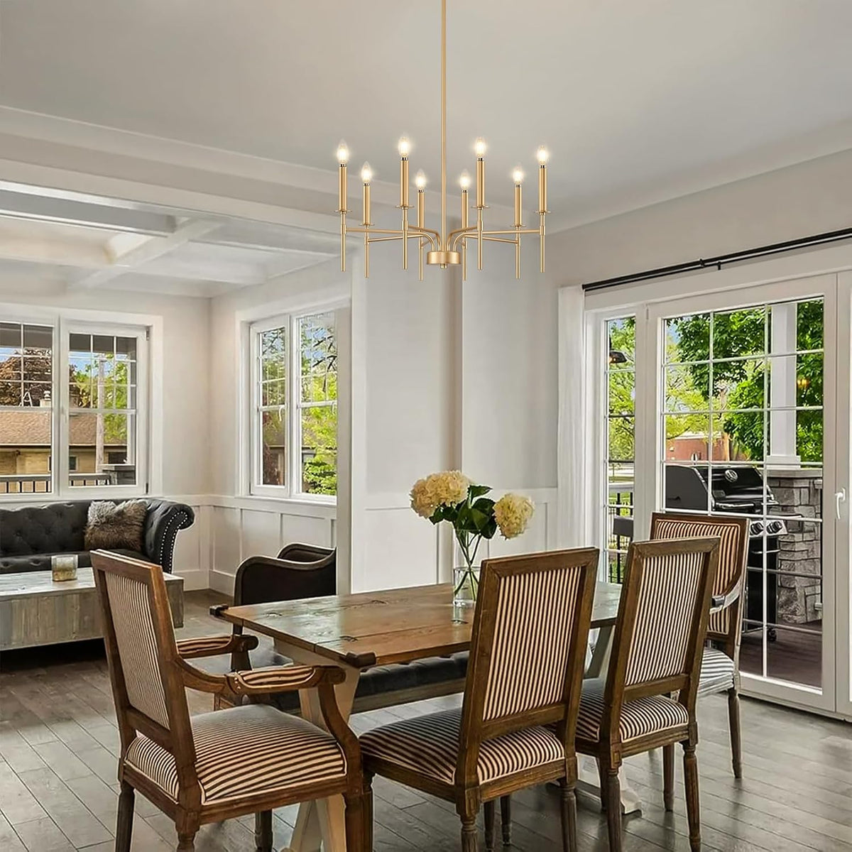 8 Light Gold Chandelier Light Fixture, Modern Farmhouse Chandeliers for Dining Room Light Fixture