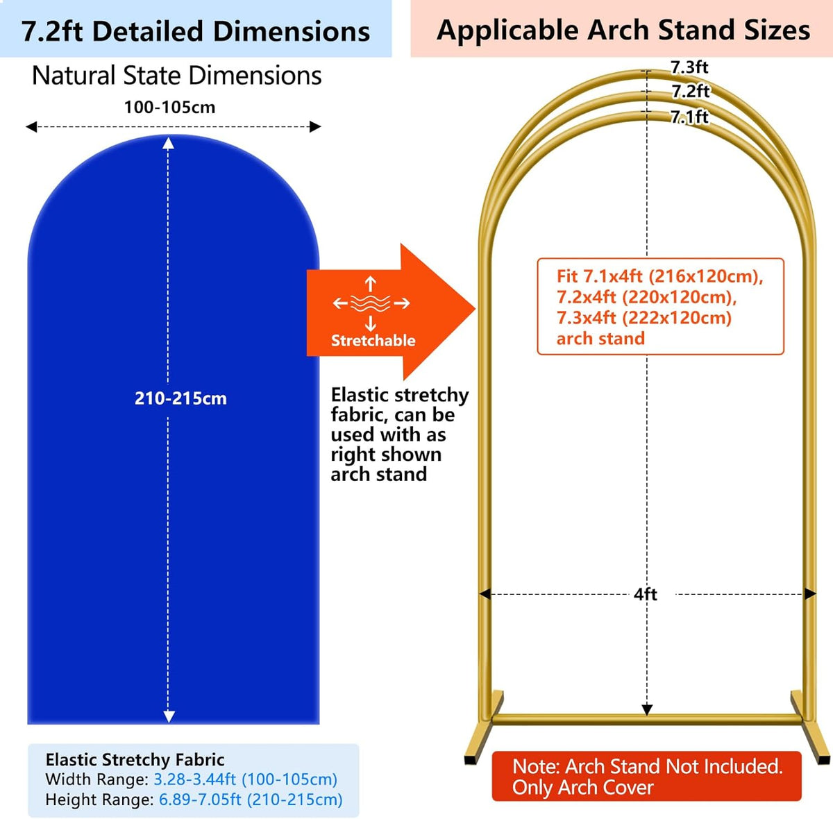 HEMMOTOP Blue Arch Cover 7.2 ft (No Arch Backdrop Stand), Spandex Wedding Balloon Stretchy Arch