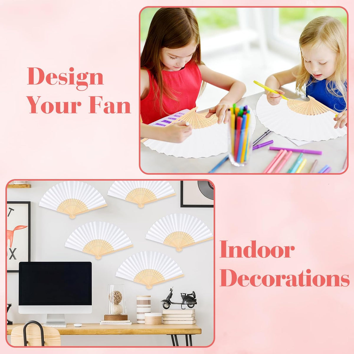 12 Pieces White Hand Held Bamboo Folding Fans Paper Fans Handheld for Women Foldable Girls Wedding