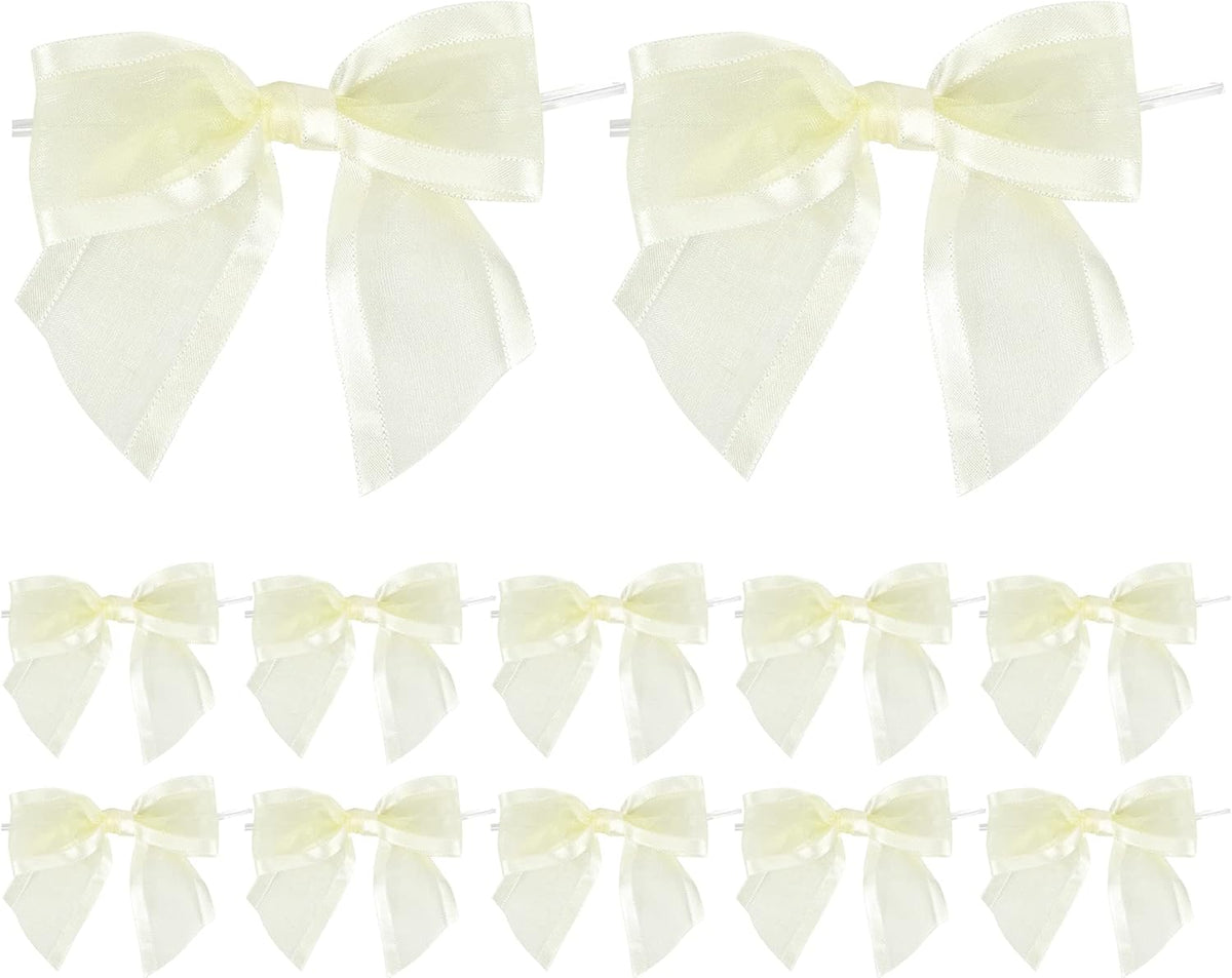 AIMUDI Ivory Bows for Weddings 4" Organza Bows Premade Twist Ties Bows for Gift Wrapping Crafts